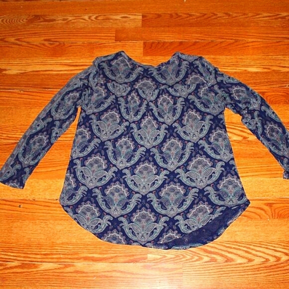 Lucky Brand Boho Peasant Blouse XL Blue Cottagecore Hippie Festival Flowy